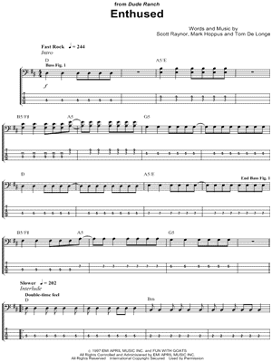 Enthused Sheet Music by blink-182 - Bass Recorded Versions (with TAB)