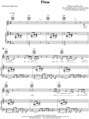 Flow Sheet Music by Sade - Piano/Vocal/Guitar, Singer Pro