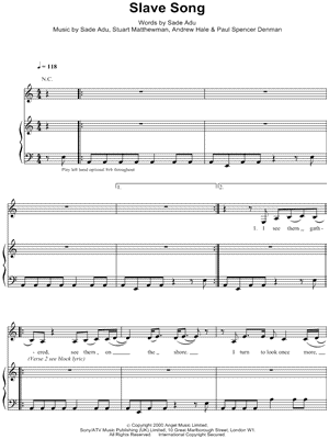 Slave Song Sheet Music by Sade - Piano/Vocal/Guitar, Singer Pro