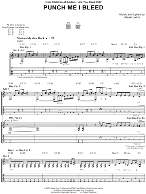 Punch Me I Bleed Sheet Music by Children of Bodom - Guitar Recorded Versions (with TAB), Guitar TAB Transcription/Guitar Recorded Versions (with TAB);Guitar TAB Transcription