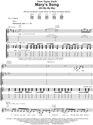 Mary's Song Sheet Music by Taylor Swift - Guitar TAB Transcription