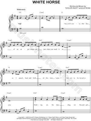 Taylor Swift Sheet Music Piano on Taylor Swift   White Horse Sheet Music  Easy Piano    Download