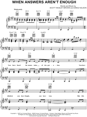 When Answers Aren't Enough Sheet Music by Scott Wesley Brown - Piano/Vocal/Guitar