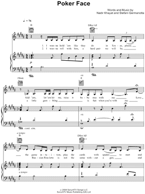 Poker Face Sheet Music by Glee Cast - Piano/Vocal/Guitar, Singer Pro
