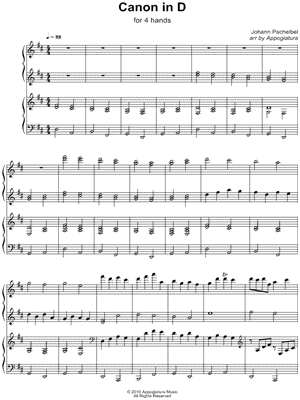 Canon In D Sheet Music by Johann Pachelbel - 1 Piano 4-Hands