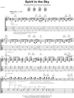 Spirit In the Sky Sheet Music by Norman Greenbaum - Guitar Recorded Versions (with TAB), Guitar TAB Transcription/Guitar Recorded Versions (with TAB);Guitar TAB Transcription