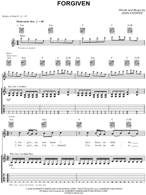 Forgiven Sheet Music by Skillet - Authentic Guitar TAB, Guitar TAB Transcription/Authentic Guitar TAB;Guitar TAB Transcription