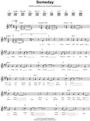 Someday Sheet Music by The Strokes - Lyrics/Melody/Guitar