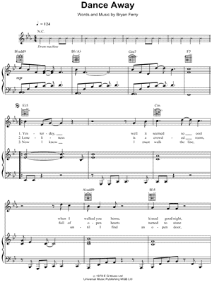 Dance Away Sheet Music by Roxy Music - Piano/Vocal/Guitar, Singer Pro
