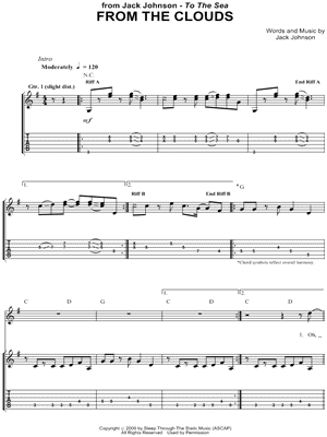 From the Clouds Sheet Music by Jack Johnson - Guitar TAB