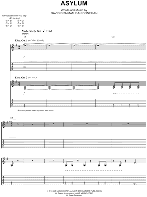 Asylum Sheet Music by Disturbed - Authentic Guitar TAB, Guitar TAB Transcription/Authentic Guitar TAB;Guitar TAB Transcription
