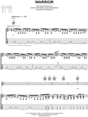 Warrior Sheet Music by Disturbed - Authentic Guitar TAB, Guitar TAB Transcription/Authentic Guitar TAB;Guitar TAB Transcription