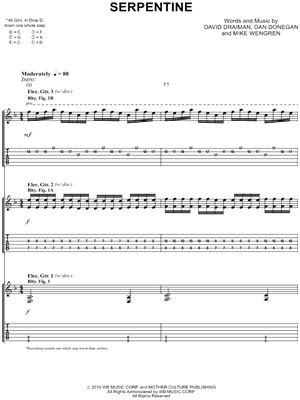 Serpentine Sheet Music by Disturbed - Authentic Guitar TAB, Guitar TAB Transcription/Authentic Guitar TAB;Guitar TAB Transcription