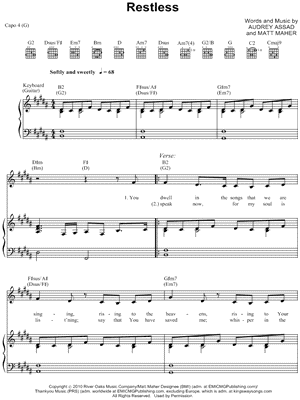 Restless Sheet Music by Audrey Assad - Piano/Vocal/Guitar, Singer Pro