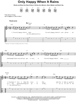 Only Happy When It Rains Sheet Music by Garbage - Easy Guitar TAB