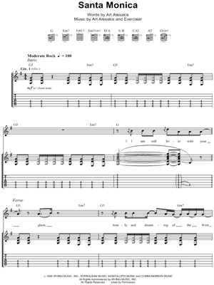 Santa Monica Sheet Music by Everclear - Guitar Recorded Versions (with TAB), Guitar TAB Transcription/Guitar Recorded Versions (with TAB);Guitar TAB Transcription