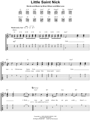 Little Saint Nick Sheet Music by The Beach Boys - Easy Guitar TAB