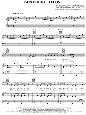 Somebody To Love Sheet Music by Justin Bieber - Piano/Vocal/Guitar