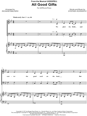 All Good Gifts - 5 Prints Sheet Music from Godspell - SATB Choir + Piano