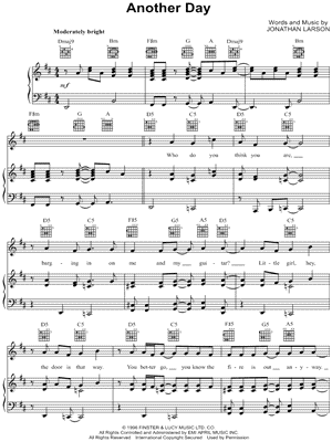 Another Day Sheet Music from Rent - Piano/Vocal/Guitar, Singer Pro