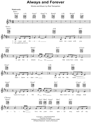 Always and Forever Sheet Music by Heatwave - Lyrics/Melody/Guitar