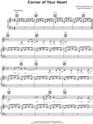 Corner of Your Heart Sheet Music by Ingrid Michaelson - Piano/Vocal/Guitar, Singer Pro