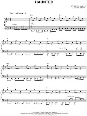 Image of Taylor Swift Haunted Sheet Music Digital Download 