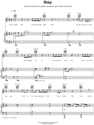 Stay Sheet Music by Hurts - Piano/Vocal/Guitar, Singer Pro