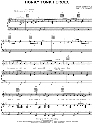 Honky Tonk Heroes Sheet Music by Waylon Jennings - Piano/Vocal/Guitar