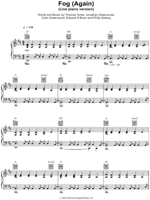 Fog (Again) Sheet Music by Radiohead - Piano/Vocal/Guitar, Singer Pro