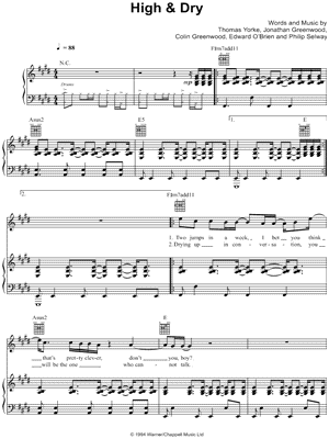 High & Dry Sheet Music by Radiohead - Piano/Vocal/Guitar, Singer Pro