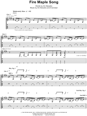 Fire Maple Song Sheet Music by Everclear - Guitar TAB Transcription