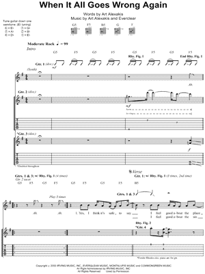 When It All Goes Wrong Again Sheet Music by Everclear - Guitar Recorded Versions (with TAB), Guitar TAB Transcription/Guitar Recorded Versions (with TAB);Guitar TAB Transcription