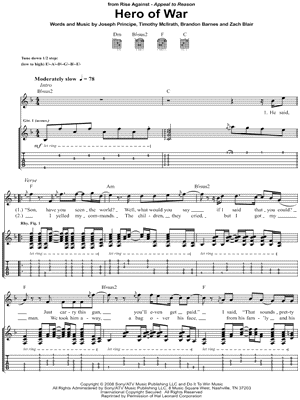 Hero of War Sheet Music by Rise Against - Guitar TAB Transcription