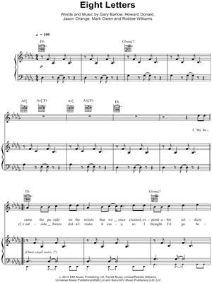 Eight Letters Sheet Music by Take That - Piano/Vocal/Guitar, Singer Pro