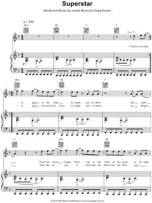 Superstar Sheet Music by James Blunt - Piano/Vocal/Guitar, Singer Pro
