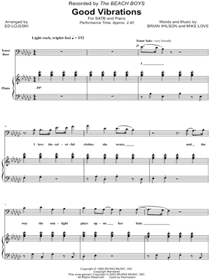 Good Vibrations - 5 Prints Sheet Music by The Beach Boys - SATB Choir + Piano