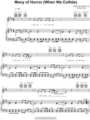 Many of Horror (When We Collide) Sheet Music by Matt Cardle - Piano/Vocal/Guitar, Singer Pro