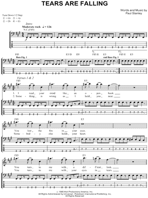 Tears Are Falling Sheet Music by Kiss - Bass TAB