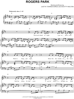 Rogers Park Sheet Music by Justin Townes Earle - Piano/Vocal/Chords