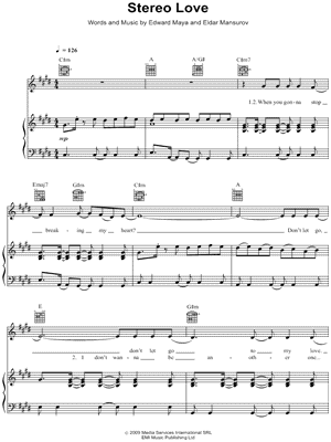 Stereo Love Sheet Music by Edward Maya - Piano/Vocal/Guitar, Singer Pro