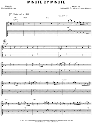 Minute By Minute Sheet Music by The Doobie Brothers - Guitar Recorded Versions (with TAB), Guitar TAB Transcription/Guitar Recorded Versions (with TAB);Guitar TAB Transcription