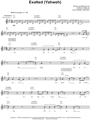 Exalted (Yahweh) Sheet Music by Chris Tomlin - Leadsheet