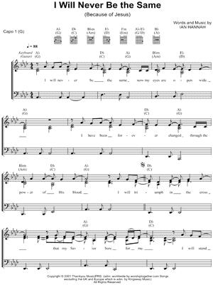 I Will Never Be the Same (Because of Jesus) Sheet Music by Brenton Brown - Piano/Vocal/Guitar
