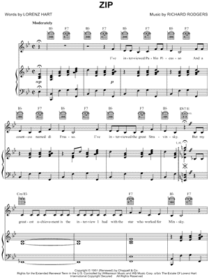 Zip Sheet Music from Pal Joey - Piano/Vocal/Guitar