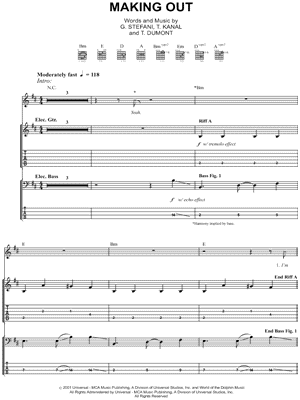 Making Out Sheet Music by No Doubt - Guitar TAB Transcription