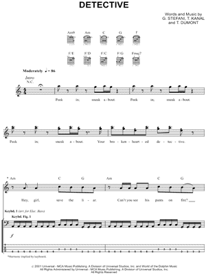 Detective Sheet Music by No Doubt - Bass TAB, Guitar TAB Transcription/Bass TAB;Guitar TAB Transcription