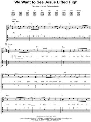 We Want To See Jesus Lifted High Sheet Music by Noel Richards - Easy Guitar TAB