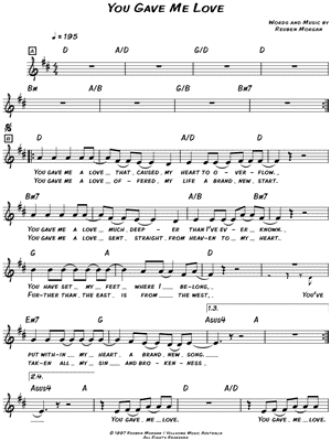 You Gave Me Love Sheet Music by Hillsong - Leadsheet
