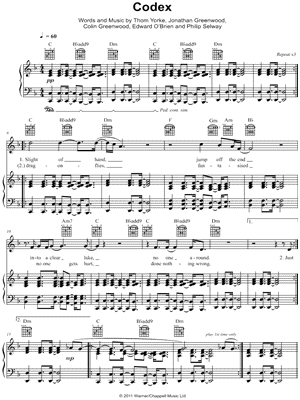 Codex Sheet Music by Radiohead - Piano/Vocal/Guitar, Singer Pro
